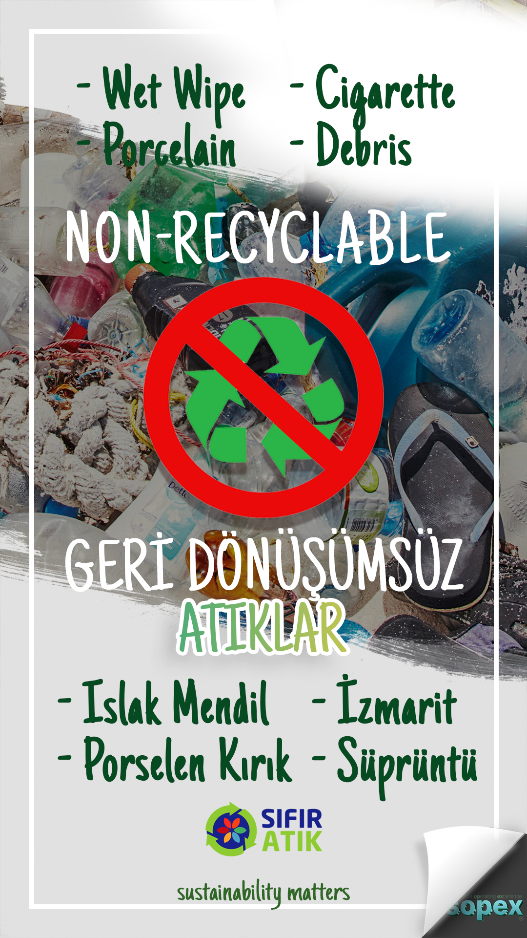 Geri Dönüşümsüz çöp bidonu etiketi