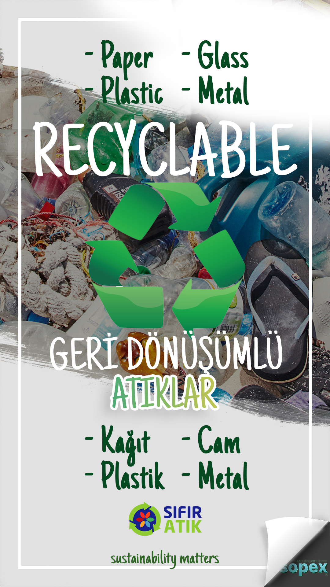 Geri Dönüşümlü atık kutusu etiketi